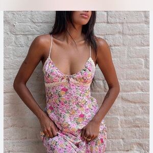 Floral Spaghetti Strap Slip Dress in Pink & Yellow